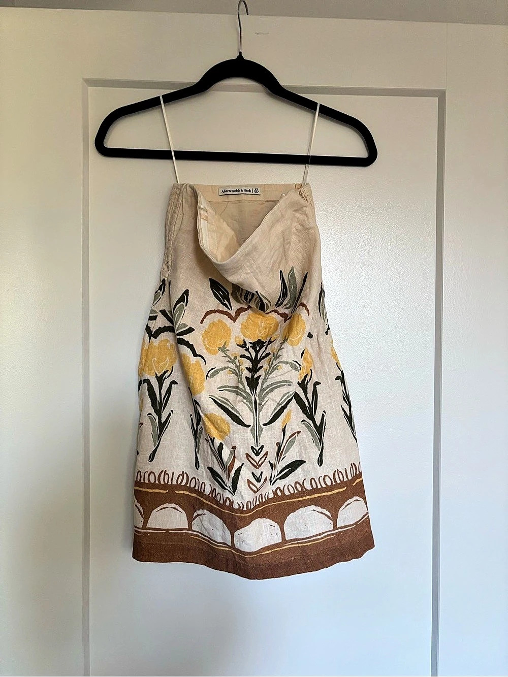 Abercrombie & Fitch Linen-Blend Strapless Mini Romper Cream & Yellow